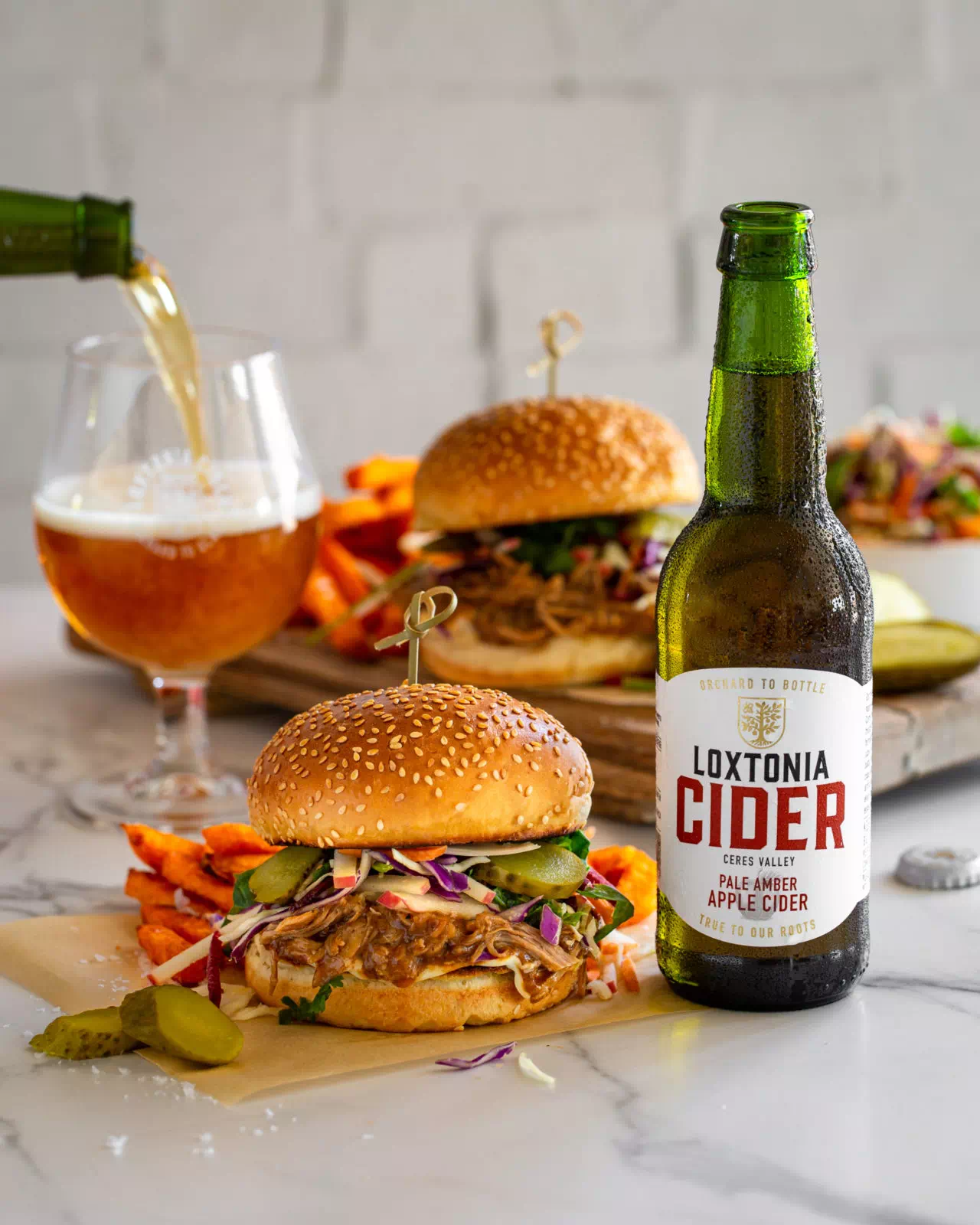 Loxtonia Cider Braised Pulled Pork Sandwiches & Apple Slaw
